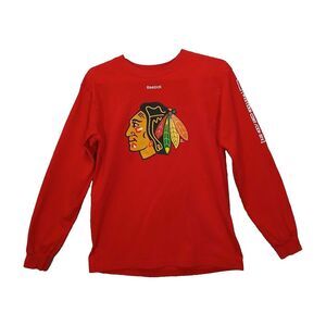 Reebok NHL Youth Chicago Blackhawks Long Sleeve‎ Team Logo Tee,14-16 Size L Red
